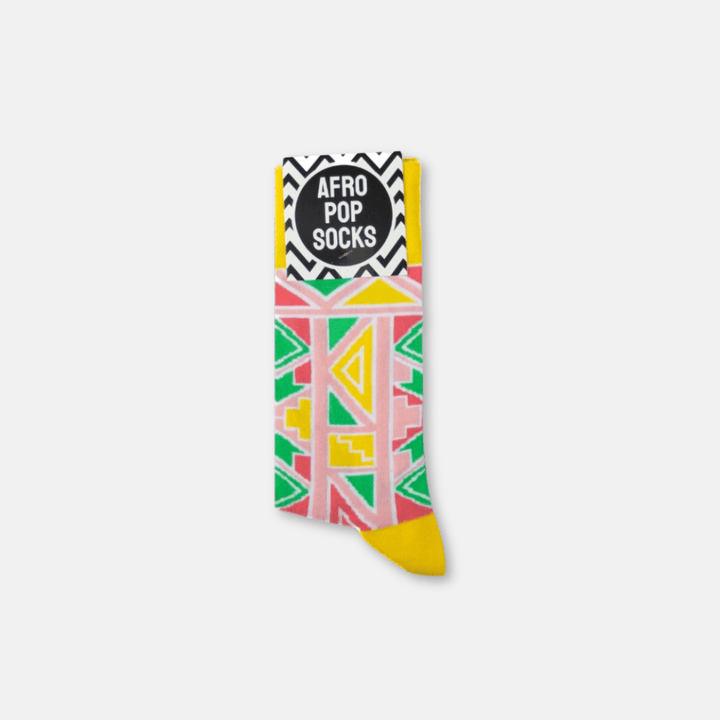 Afropop Yellow Ndebele Socks (L)