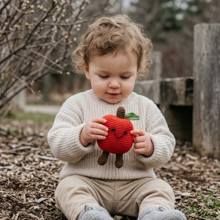 Red Apple Organic Cotton Crochet Rattle
