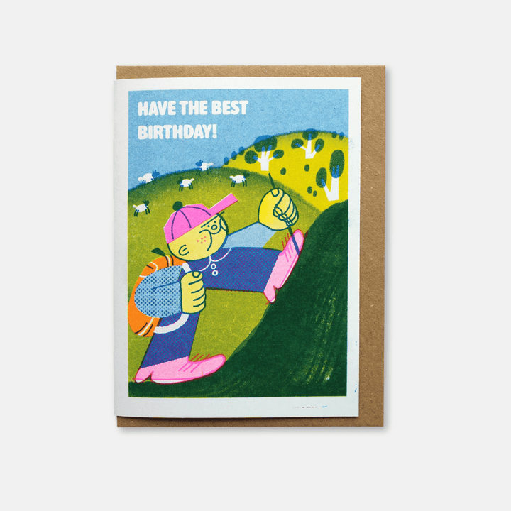 Birthday Hike Riso Greetings Card