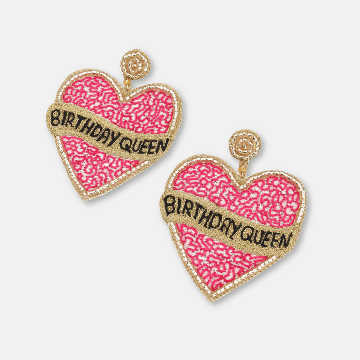 Pink Birthday Queen Heart Earrings