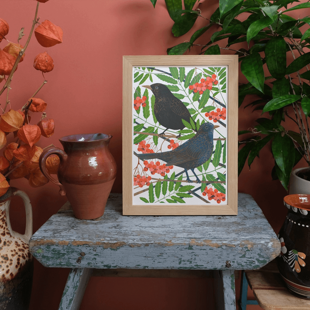 Blackbirds A4 Risograph Art Print