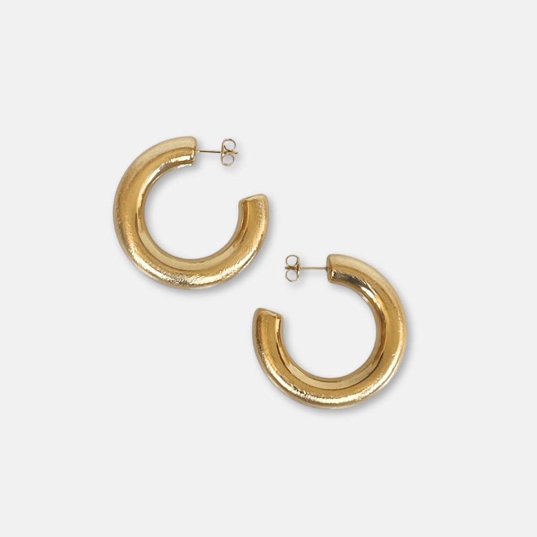 Large Brushed Gold Tube Hoop Earrings