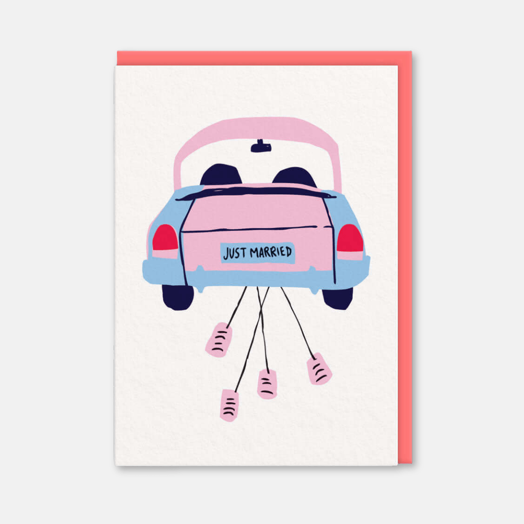 Car & Cans Just Married Greetings Card