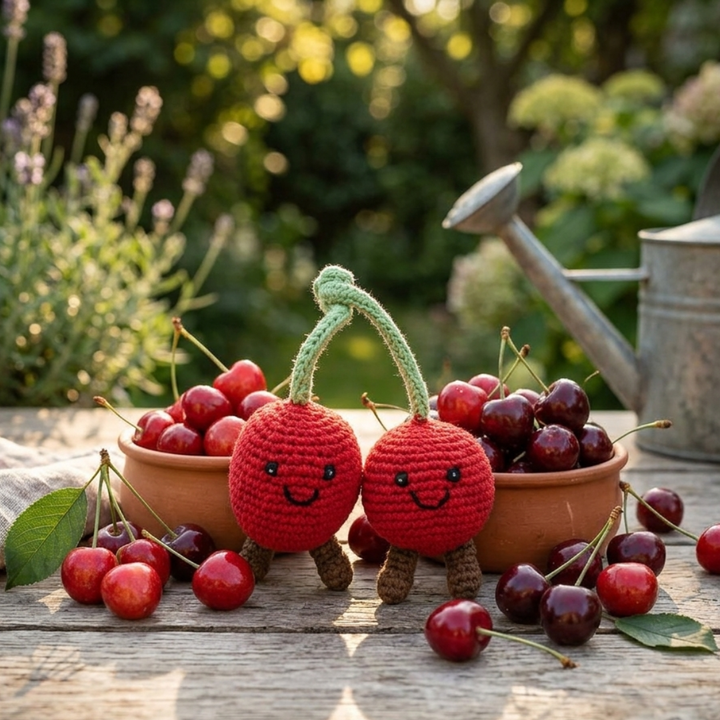 Red Cherries Organic Cotton Crochet Rattle