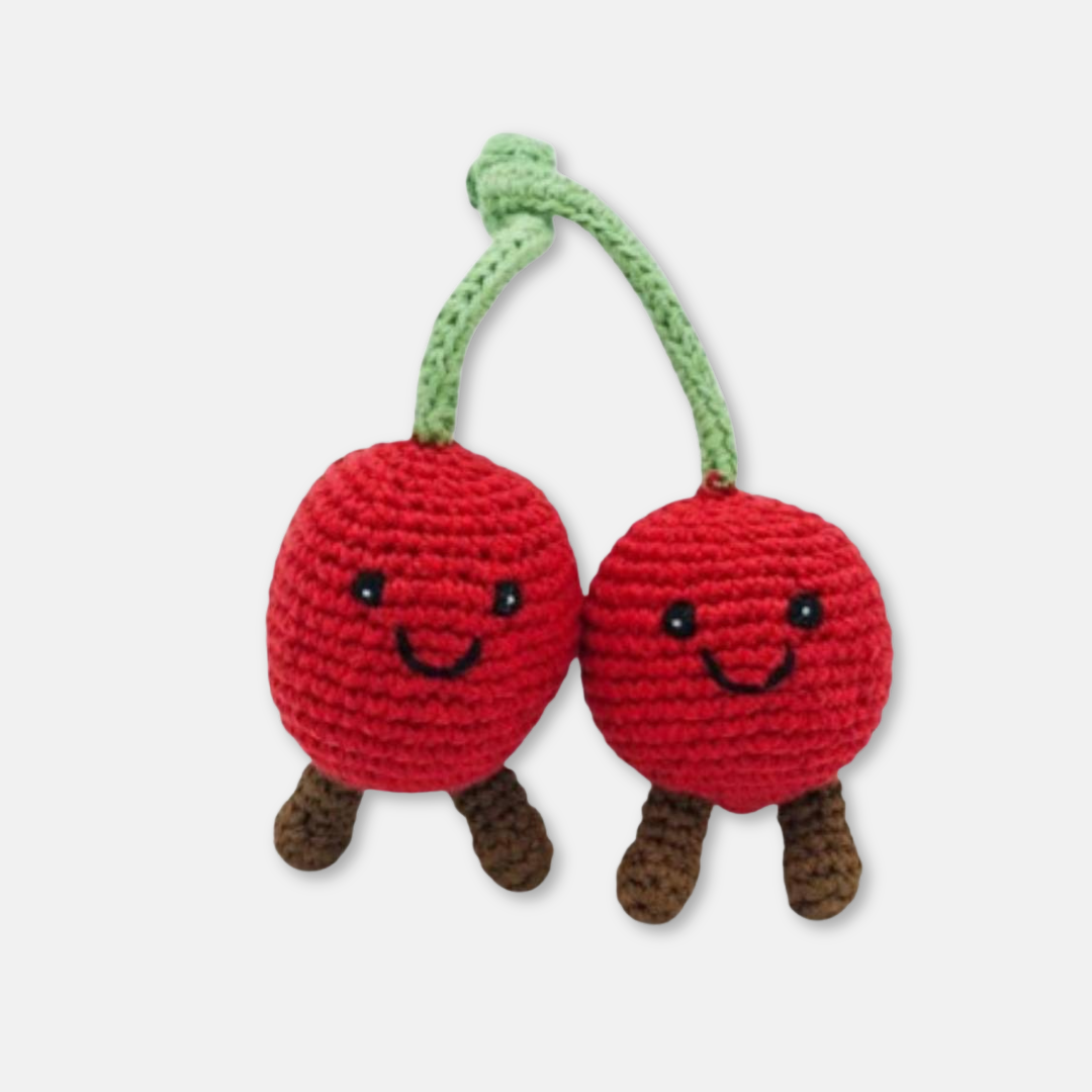 Red Cherries Organic Cotton Crochet Rattle