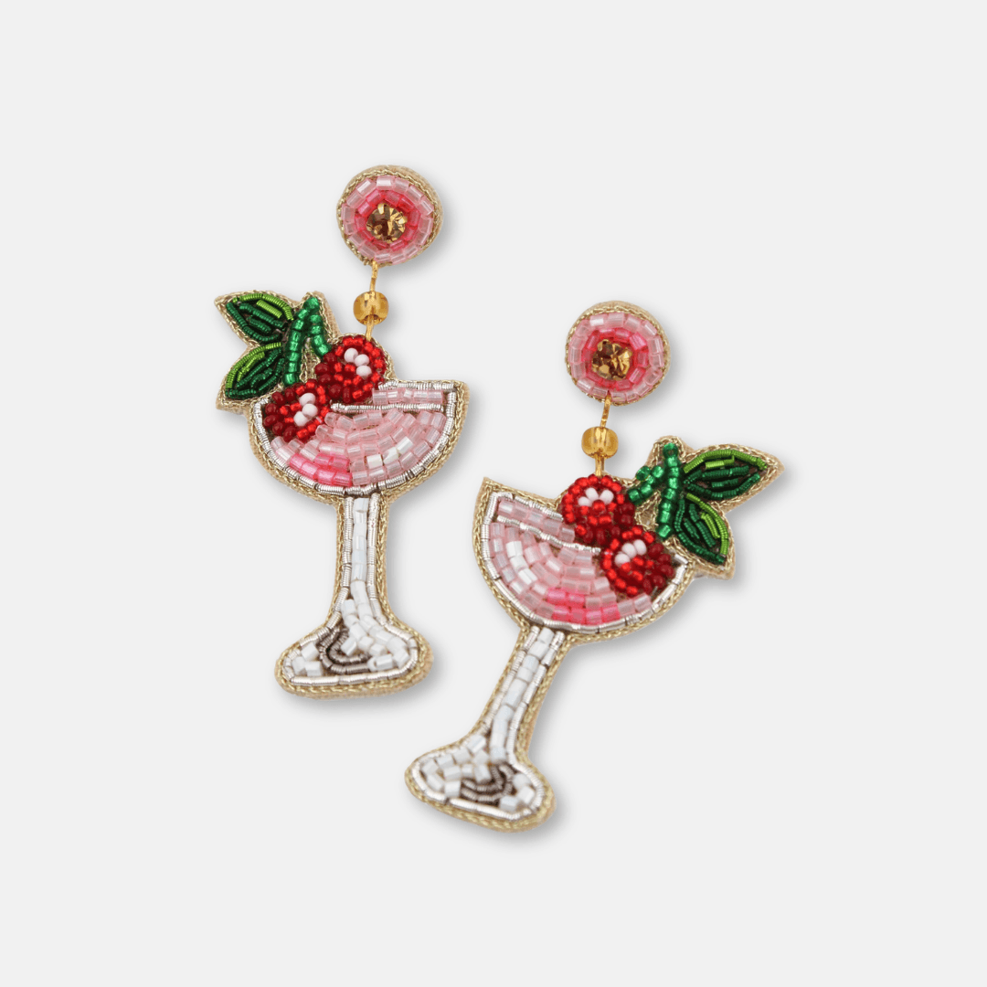 Cherry Martini Cocktail Beaded Earrings