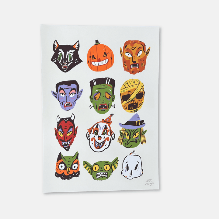 Spooky Masks A4 Art Print