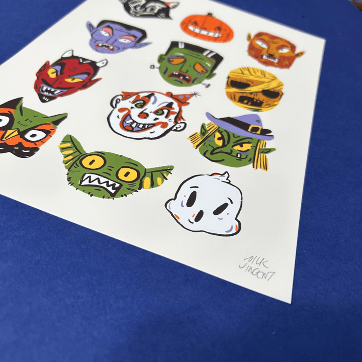 Spooky Masks A4 Art Print