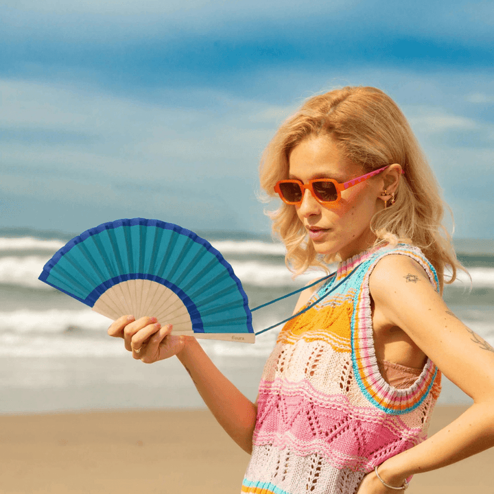 Mini Turquoise Wooden Folding Fan