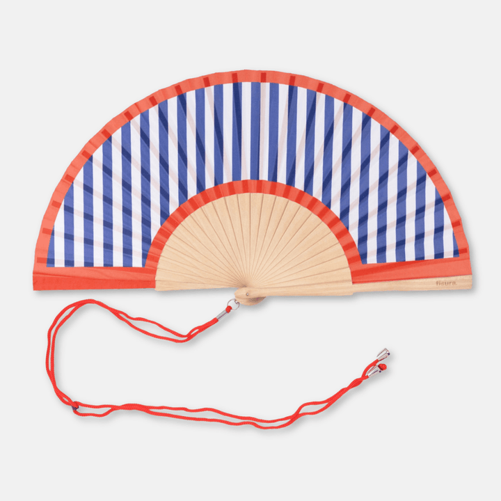 Red & Blue Stripe Wooden Folding Fan