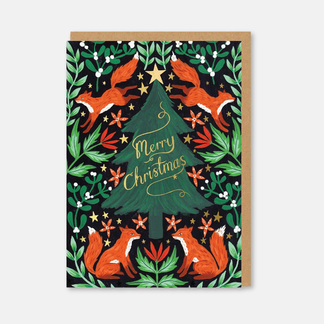 Fox Christmas Tree Greetings Card
