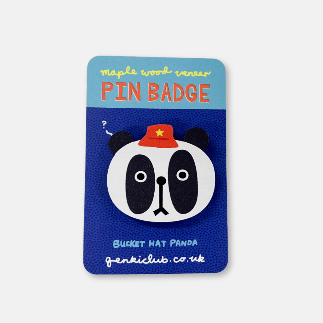 Bucket Hat Panda Wooden Pin Badge