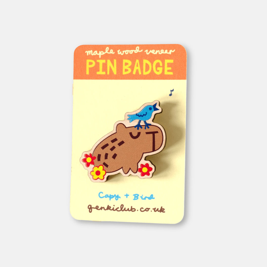 Capy & Bird Wooden Pin Badge