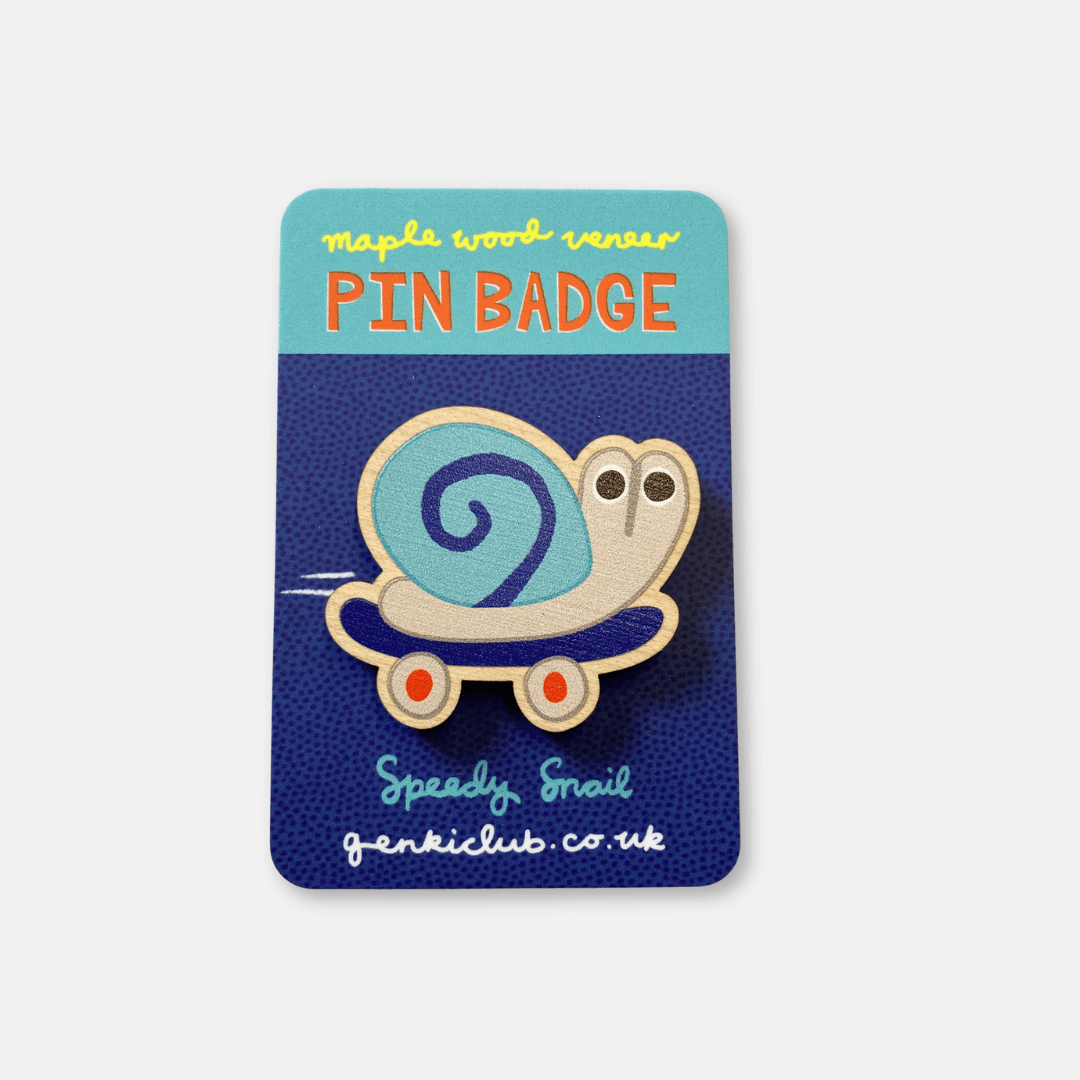 Speedy Snail Wooden Pin Badge