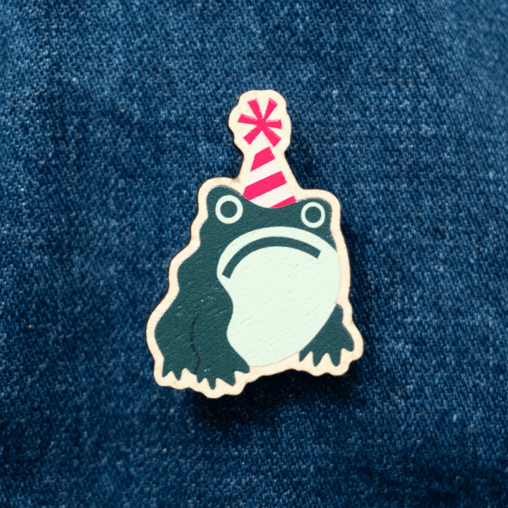 Grumpy Toad Wooden Pin Badge