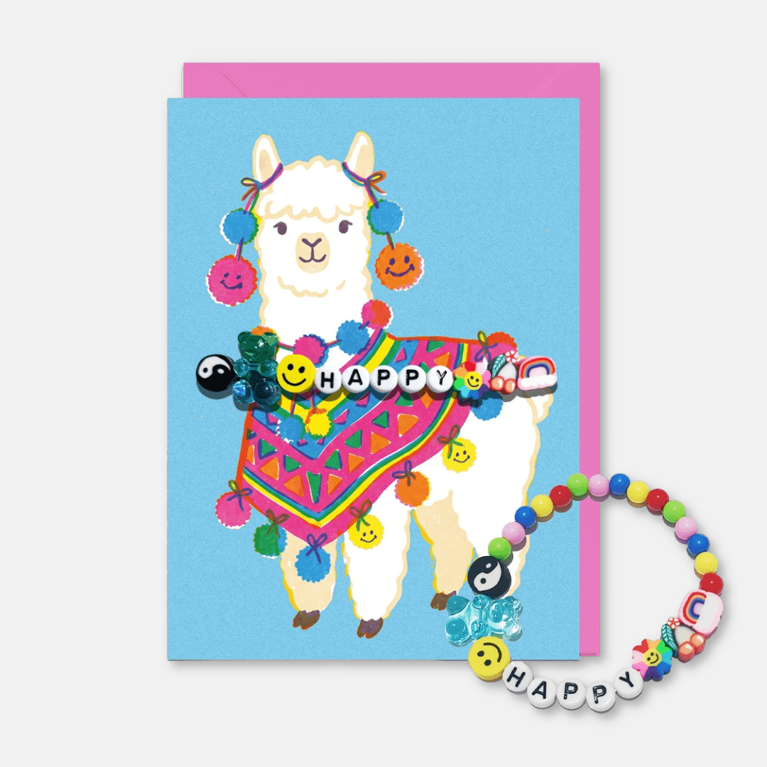 Happy Alpaca Greetings Card with Bracelet