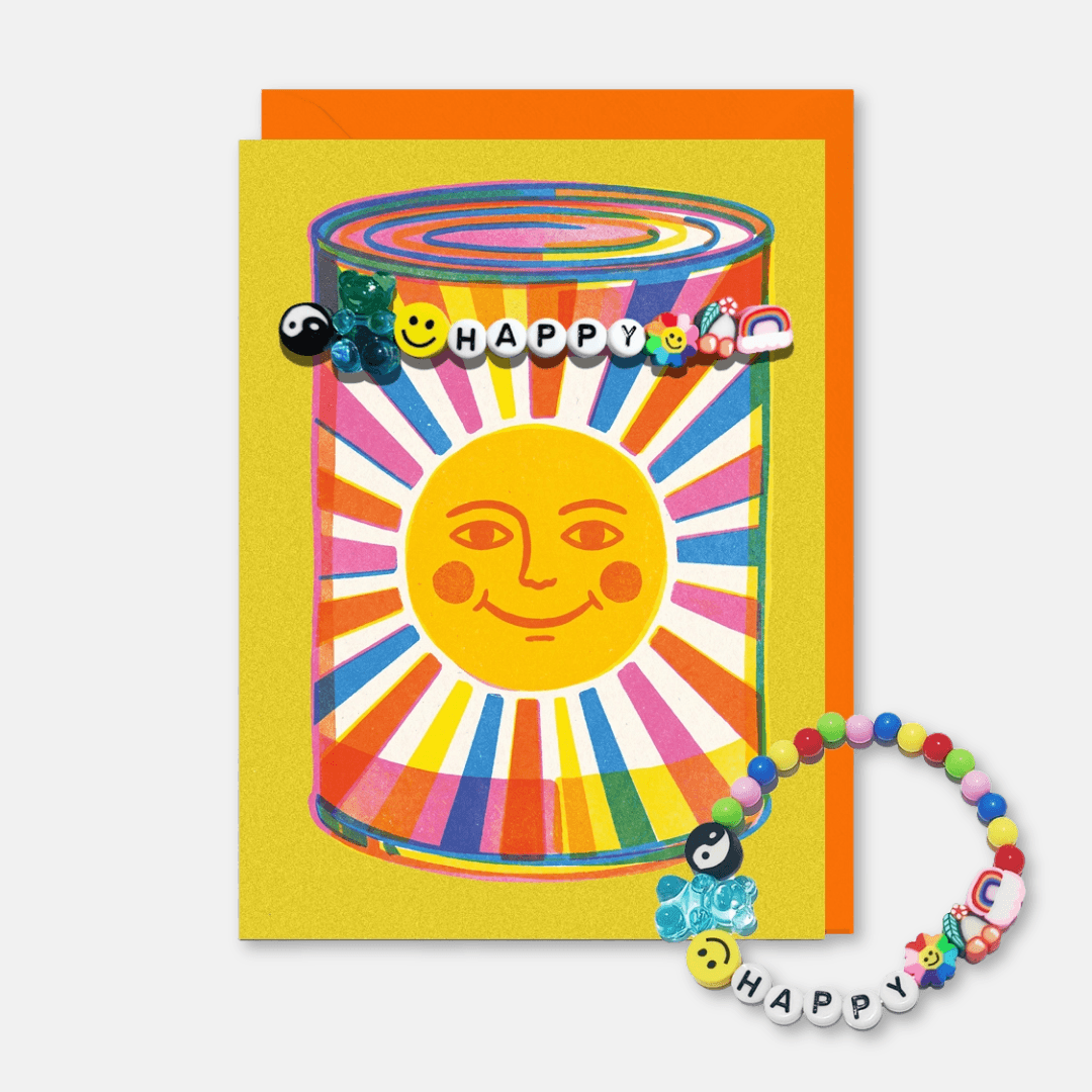 Can of Sunshine Greetings Card with Happy Bracelet