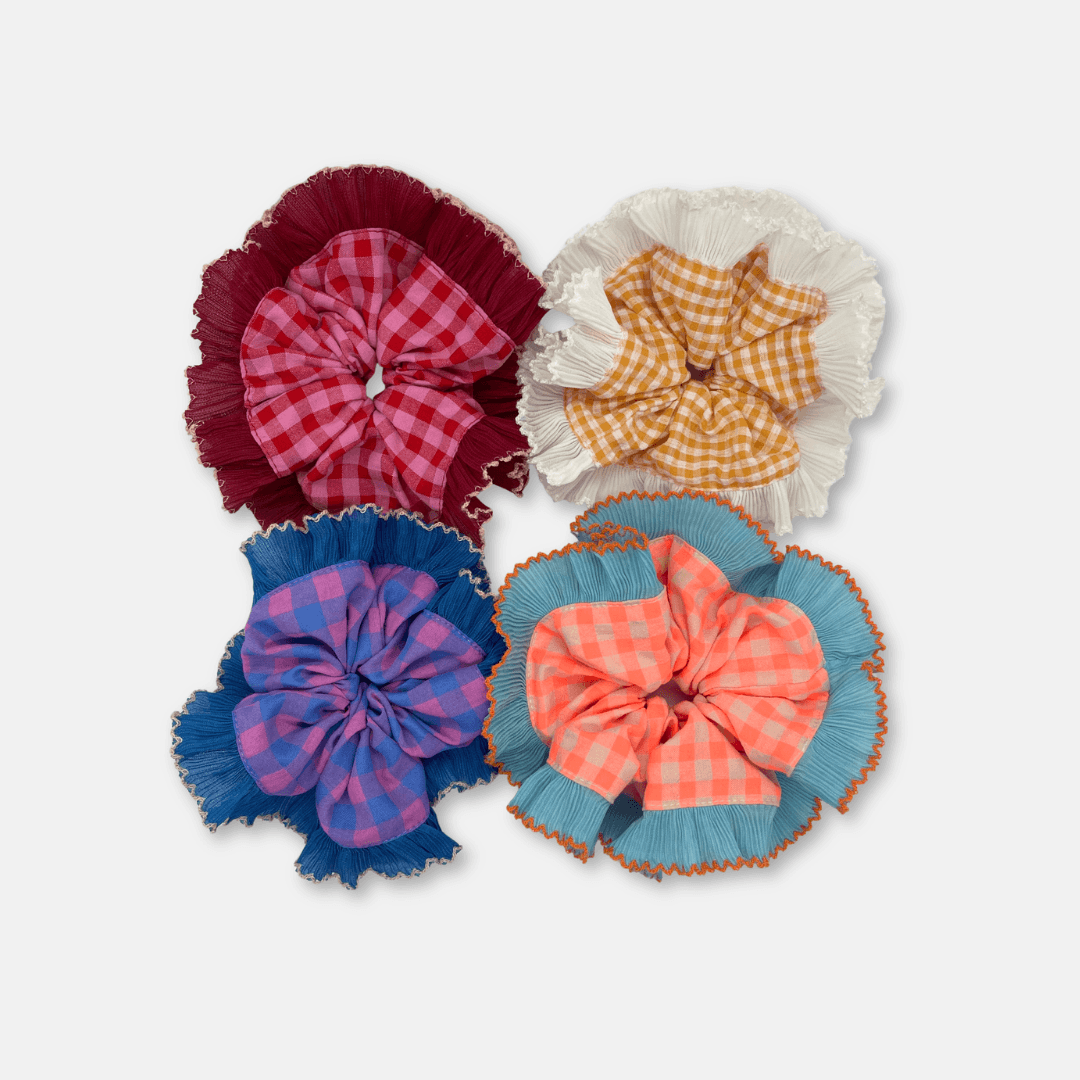 Frilly Gingham Hair Scrunchies