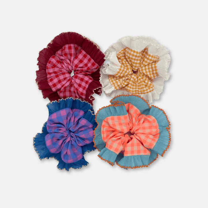 Frilly Gingham Hair Scrunchies