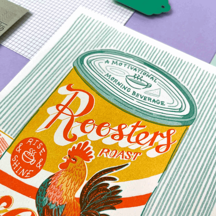 Rooster's Roast Coffee Tin A5 Riso Print