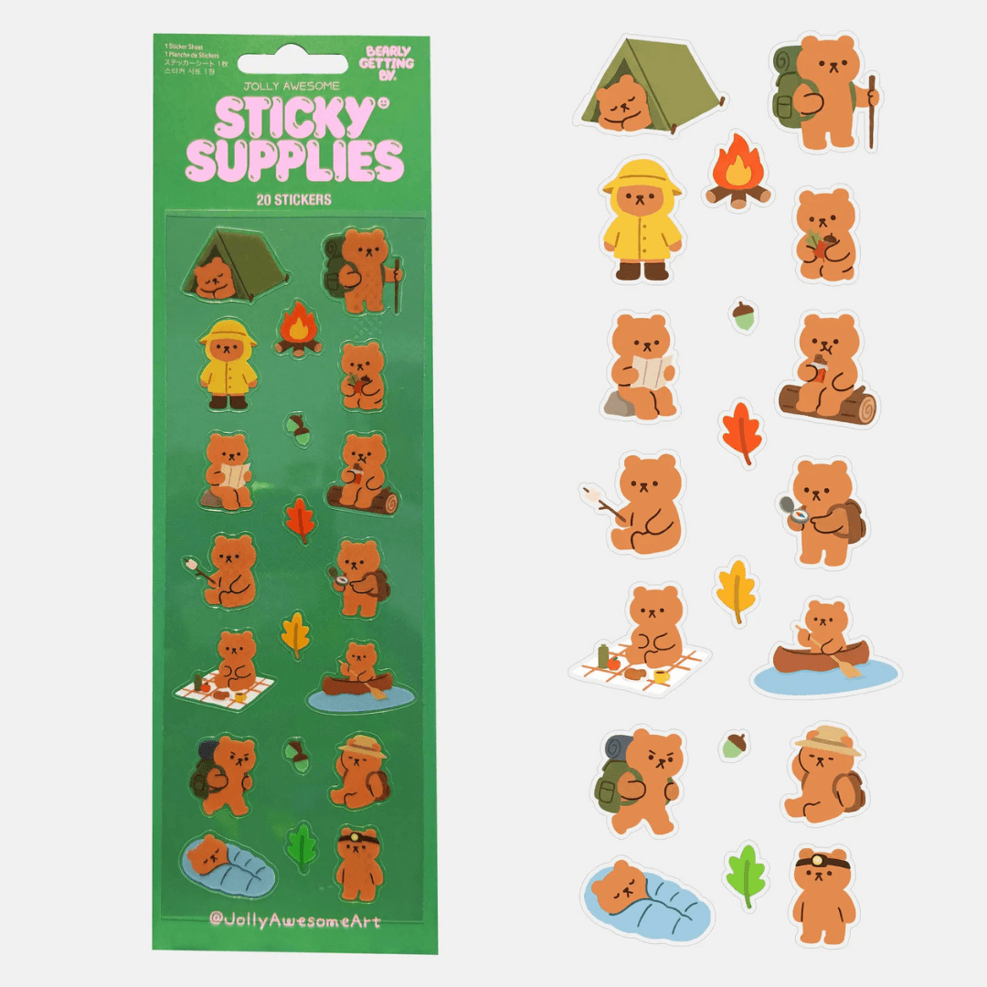 Bearly Getting By Outdoors Camping Sticker Sheet