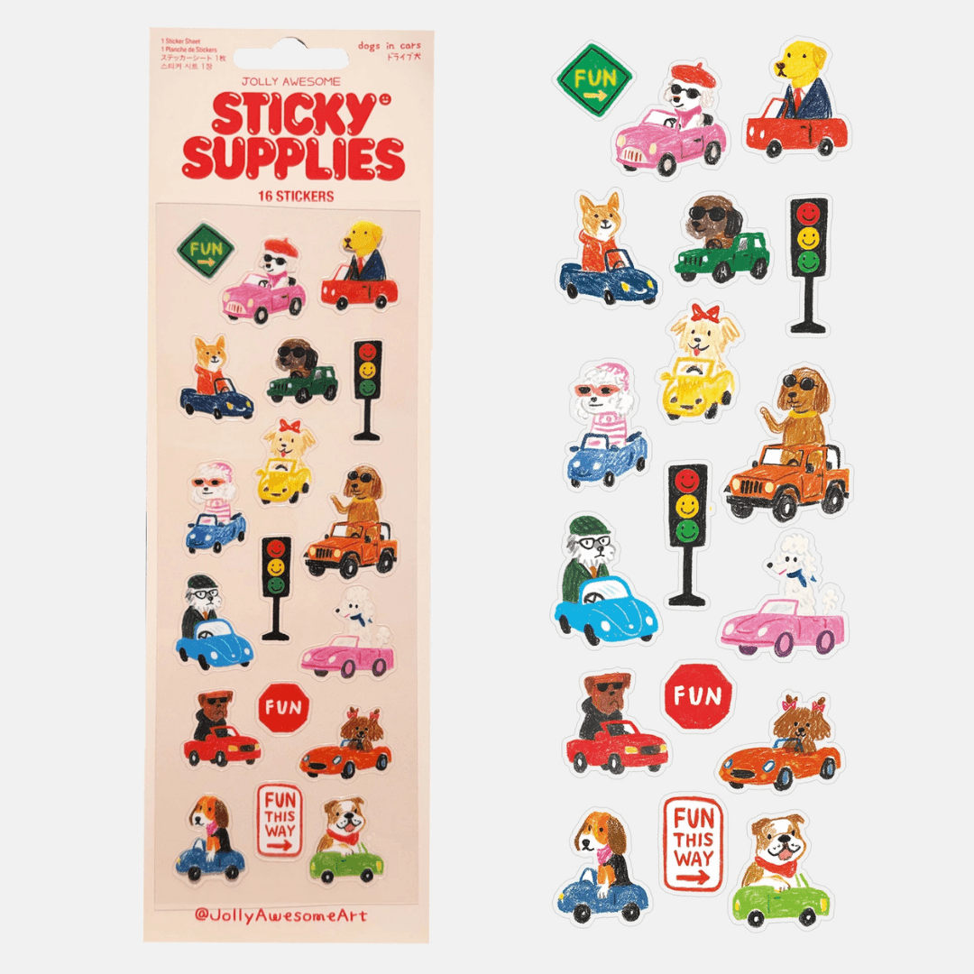 Dogs in Cars Sticker Sheet