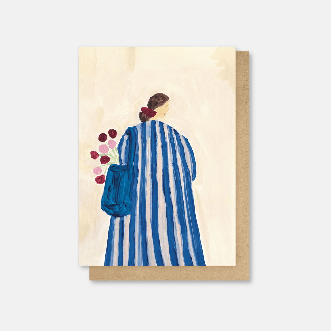 Lady With Flowers Greetings Card