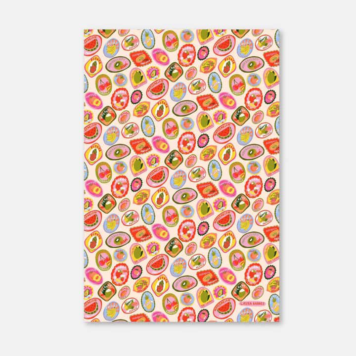 Fruit Stickers Organic Tea Towel