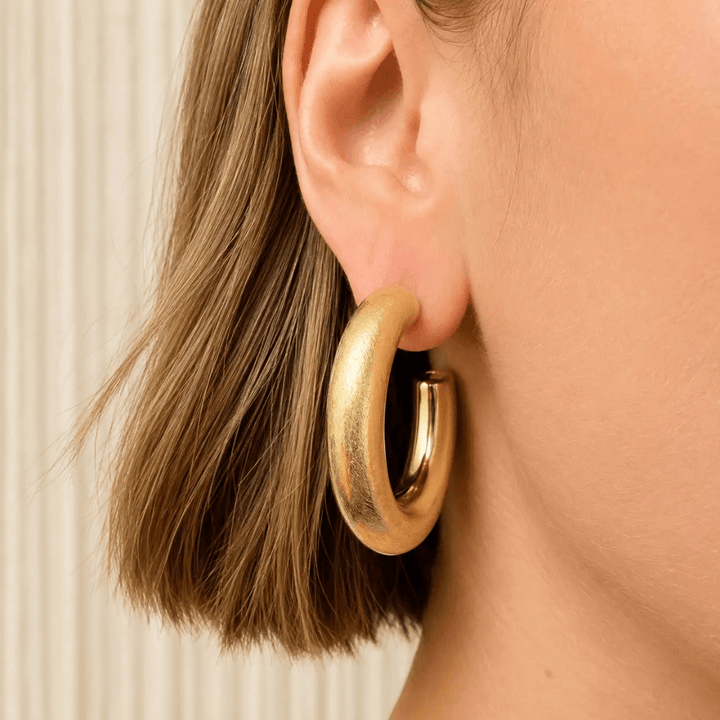 Large Brushed Gold Tube Hoop Earrings