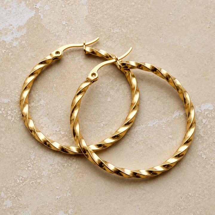 Gold Rope Twist Hoop Earrings