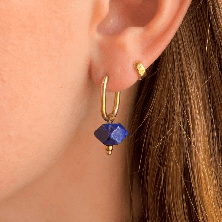 Oval Semi-Precious Stone Hoop Earrings