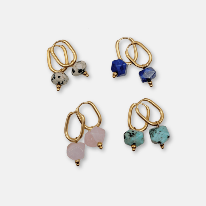 Oval Semi-Precious Stone Hoop Earrings