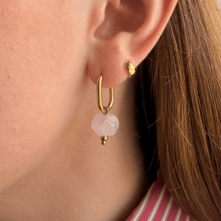 Oval Semi-Precious Stone Hoop Earrings