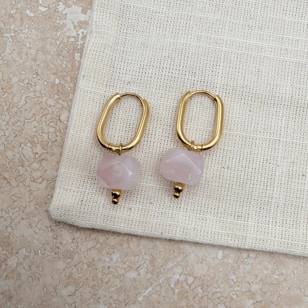 Oval Semi-Precious Stone Hoop Earrings