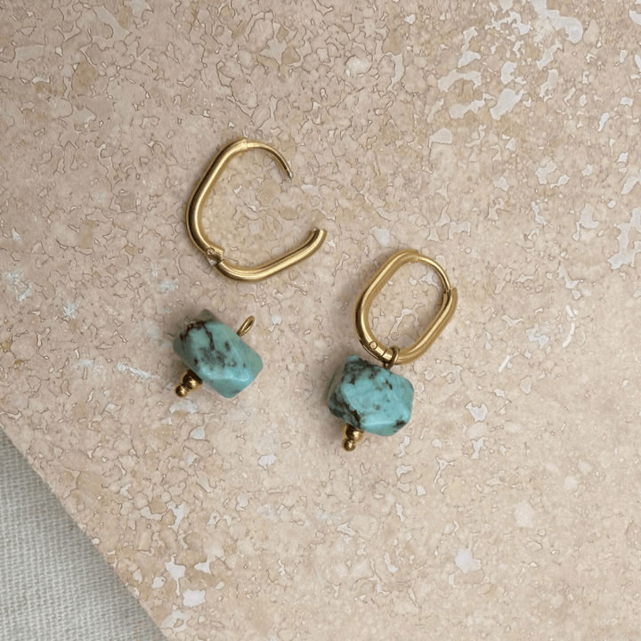 Oval Semi-Precious Stone Hoop Earrings