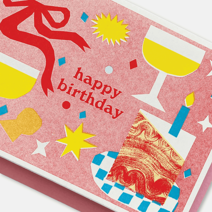 Happy Birthday Champagne Table Riso Greetings Card