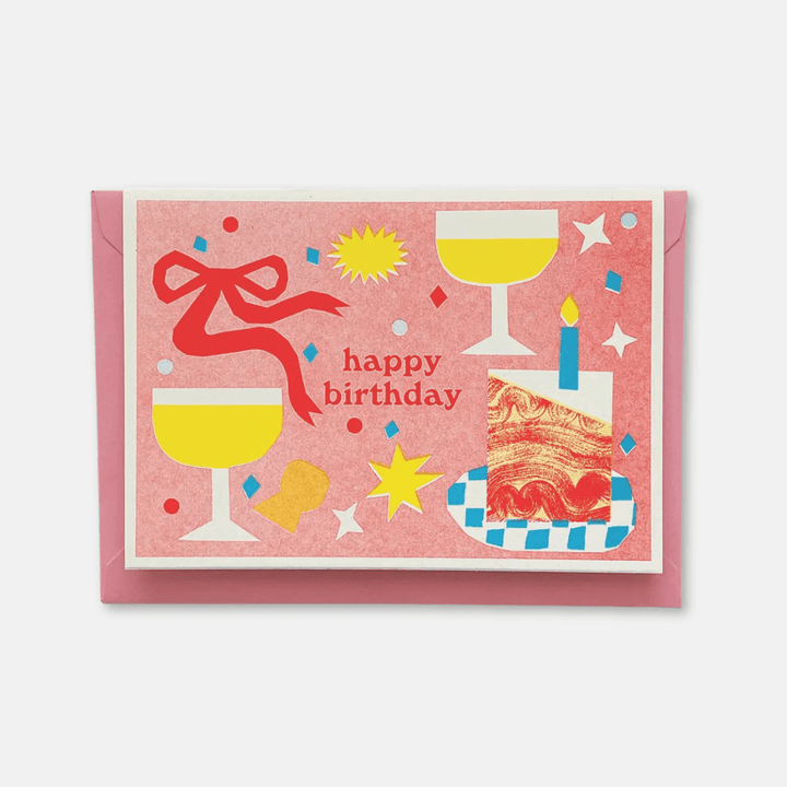 Happy Birthday Champagne Table Riso Greetings Card