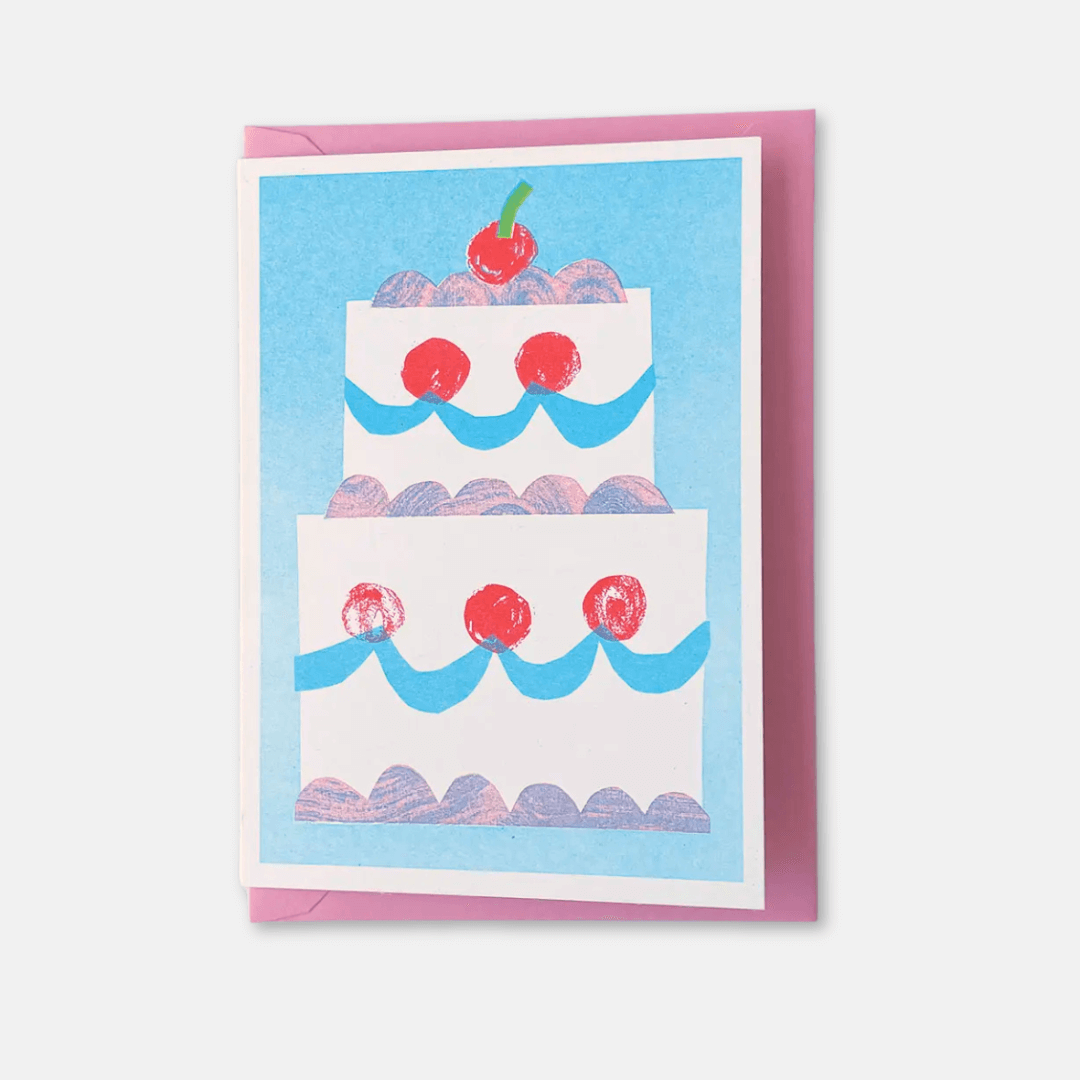 Cherry Cake Riso Greetings Card