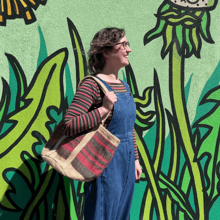 Pink & Black Jute Basket Bag