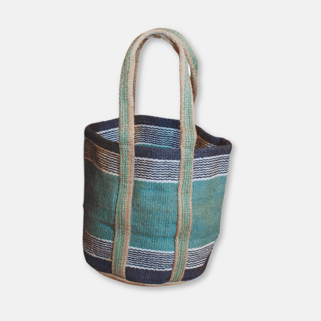 Navy & Teal Jute Basket Bag