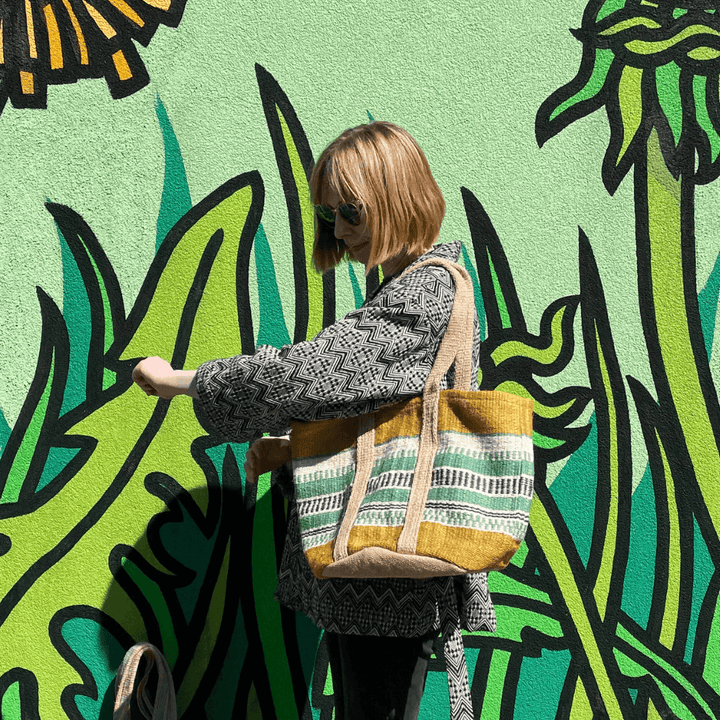 Mustard & Aqua Jute Basket Bag