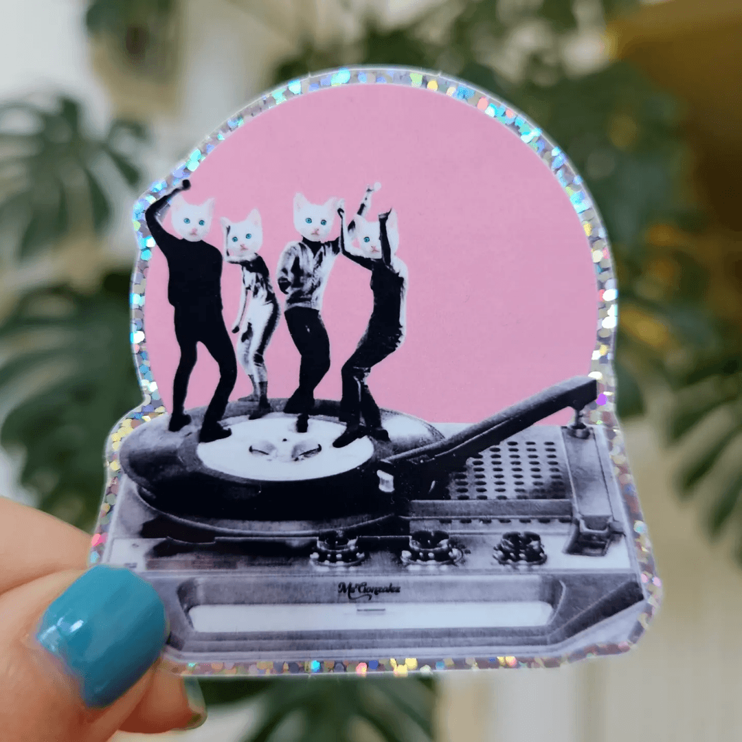 Dancing Cats Holographic Vinyl Sticker