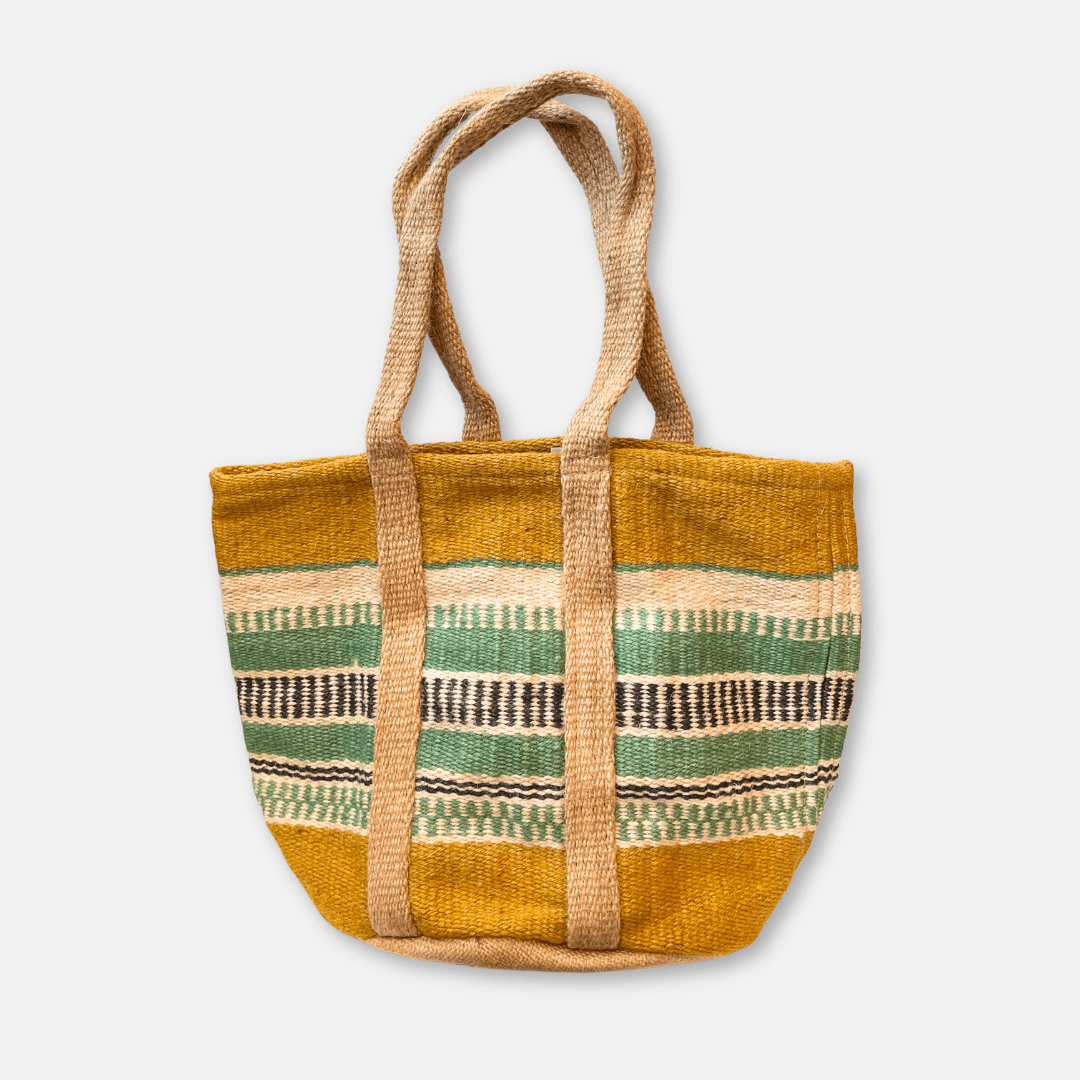 Mustard & Aqua Jute Basket Bag