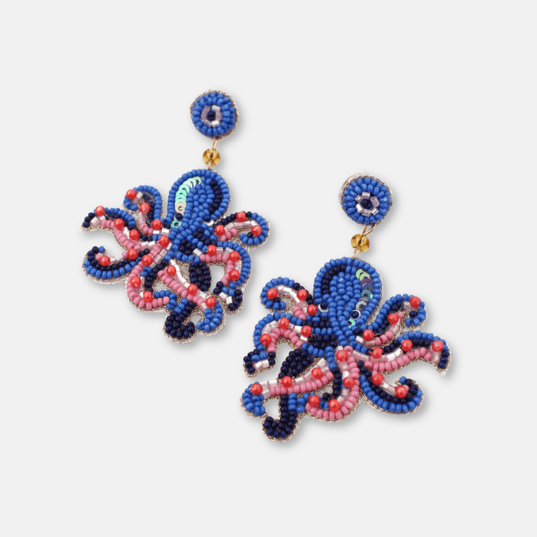 Blue Octopus Beaded Earrings