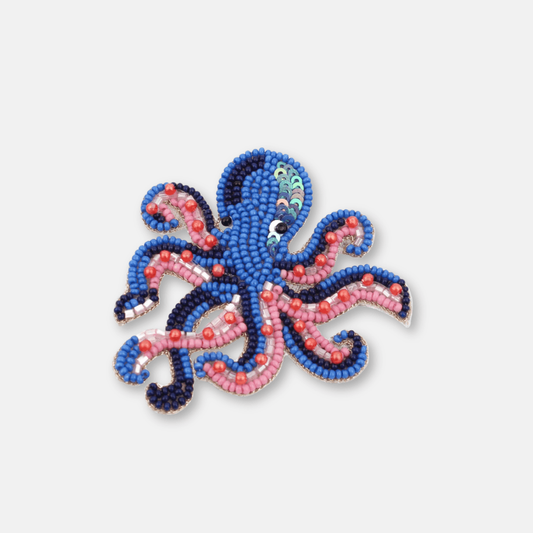 Blue Octopus Beaded Brooch