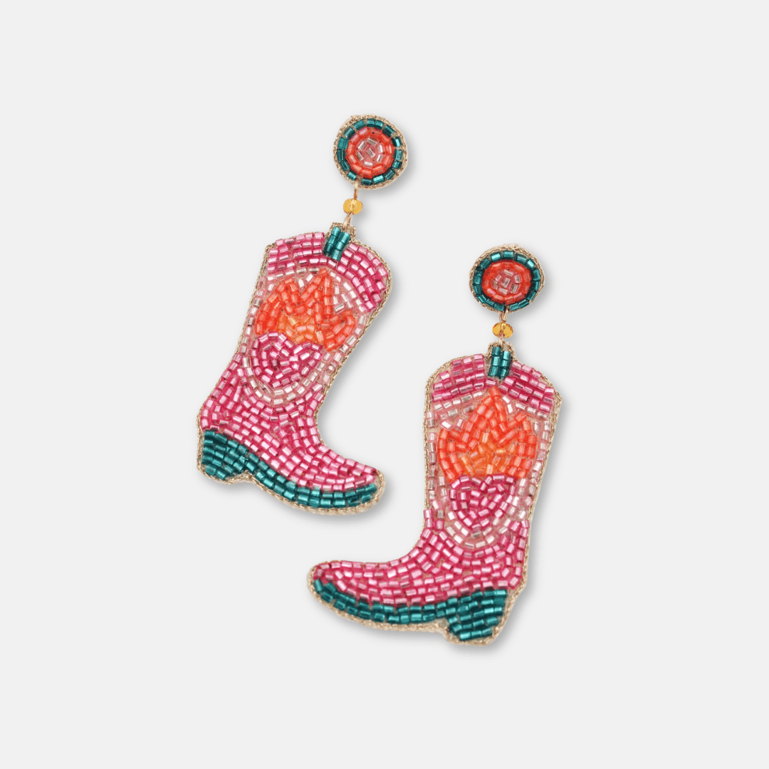 Pink Cowgirl Boot Beaded Earrings