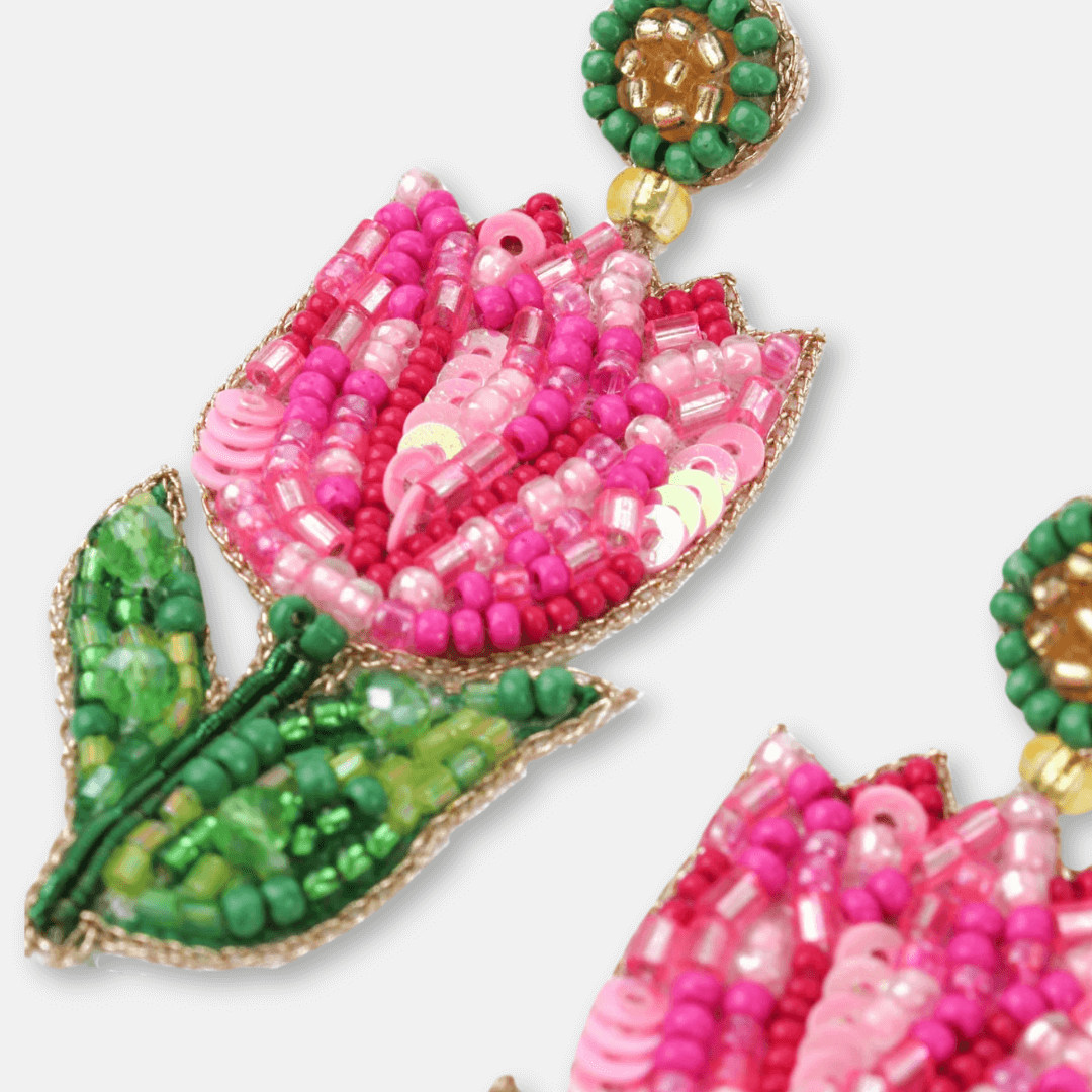 Pink Tulip Beaded Earrings