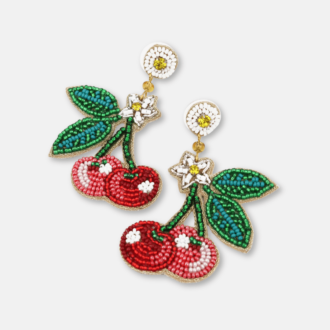 Summer Cherries Beaded Earrings