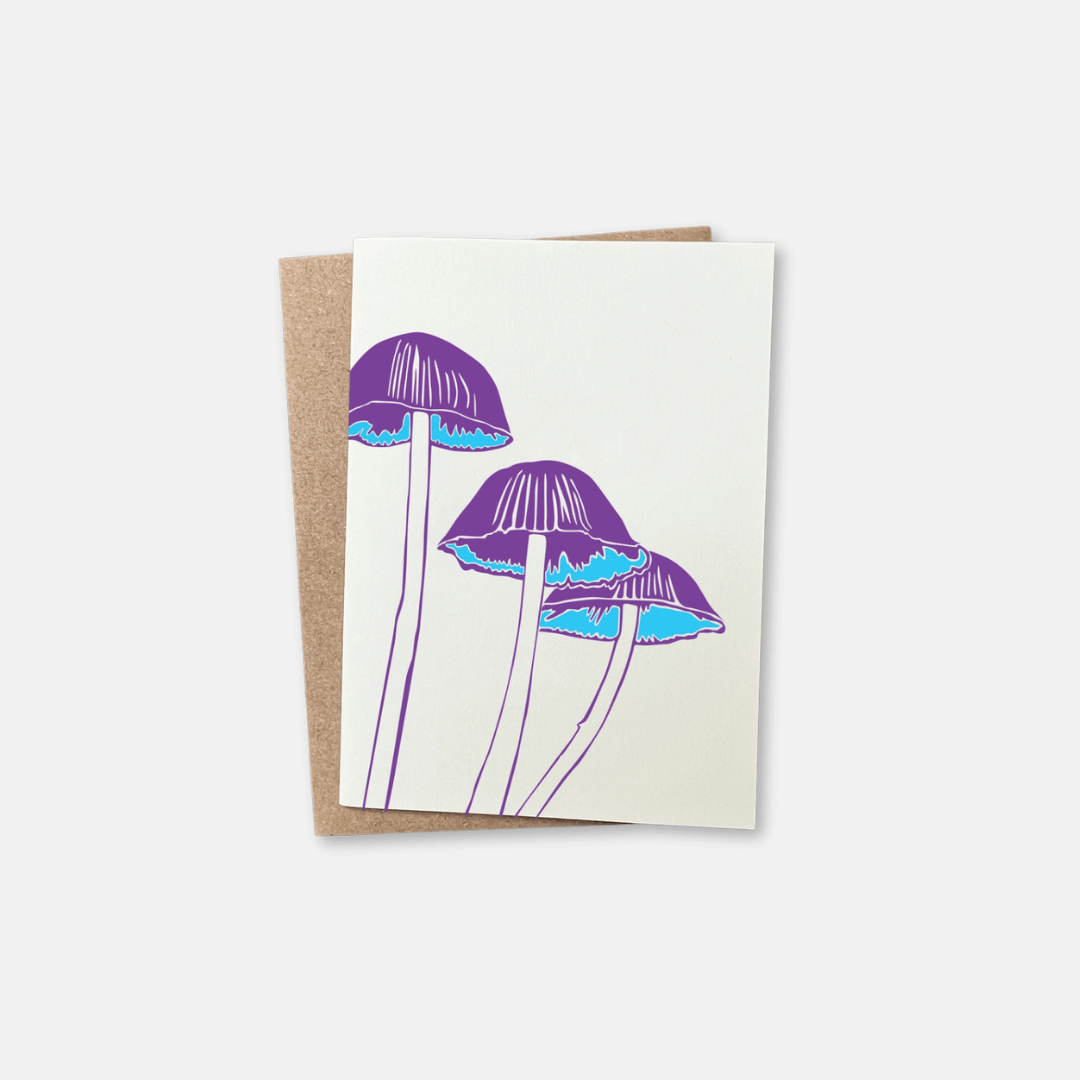 Purple Mycena Mushroom Mini Greetings Card