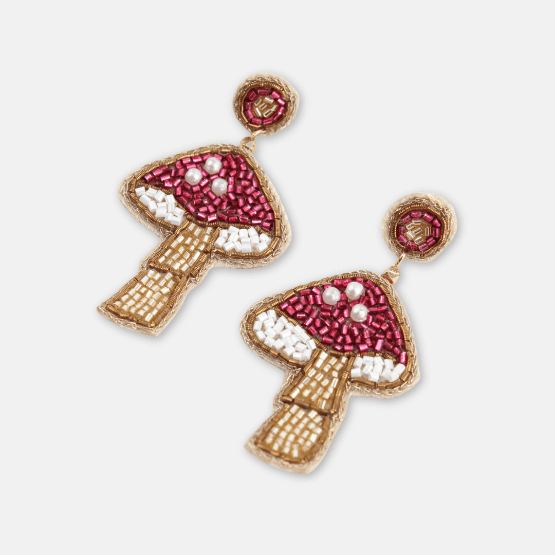 Purple Mushroom Beaded Earrings